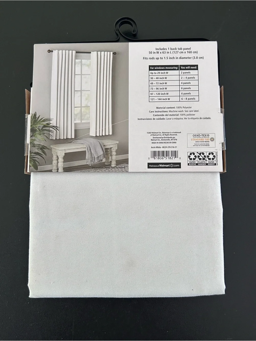 Mainstays 63” Blackout Curtain Panel White Rod Pocket Energy Efficient New